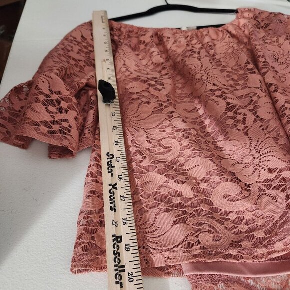 Meraki Womens Large Off-Shoulder Lace Blouse Bell Sleeves Mauve Crop top - Picture 12 of 15